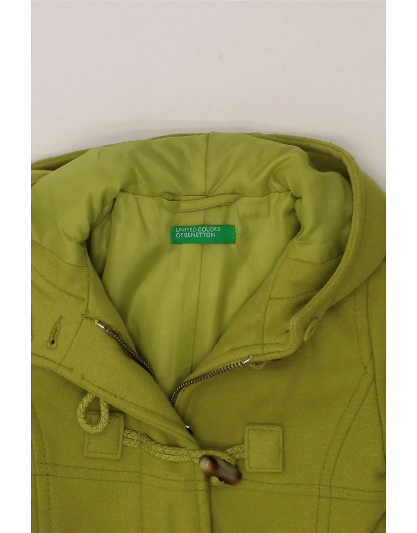 BENETTON Baby Girls Hooded Duffle Coat 18-24 Months Green Wool