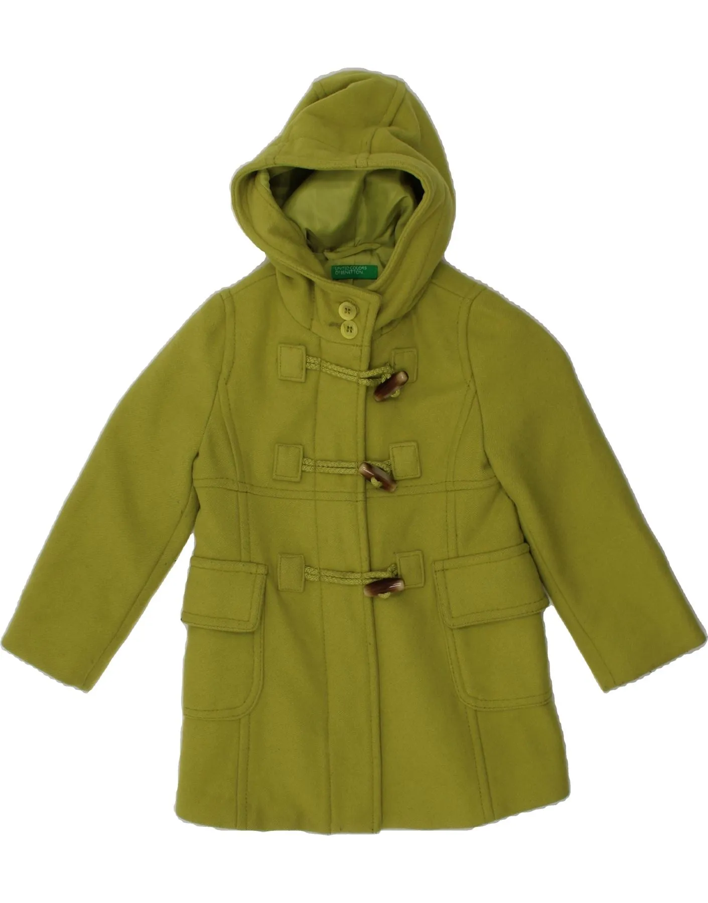 BENETTON Baby Girls Hooded Duffle Coat 18-24 Months Green Wool