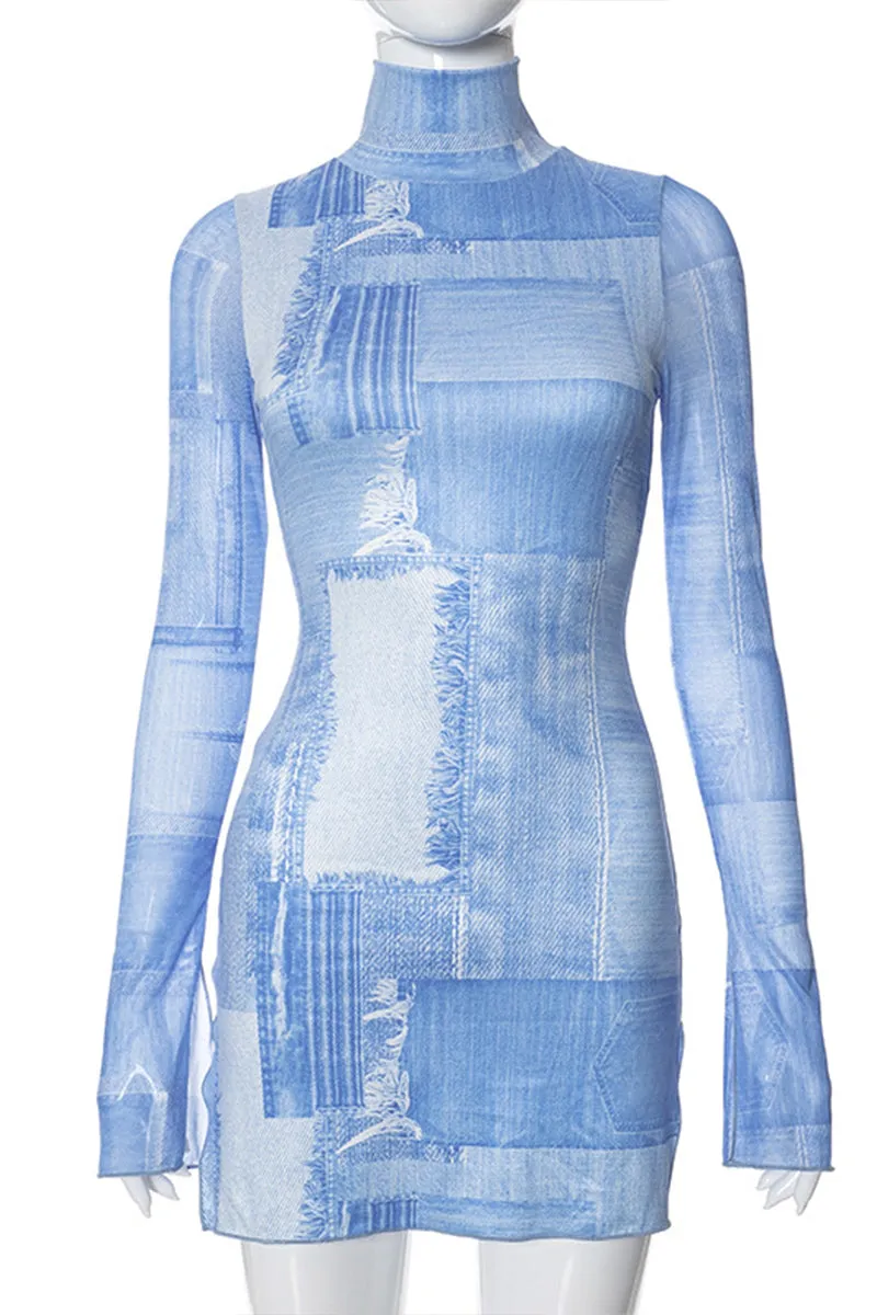 BH0455 Graphic Fitted Mini Dress