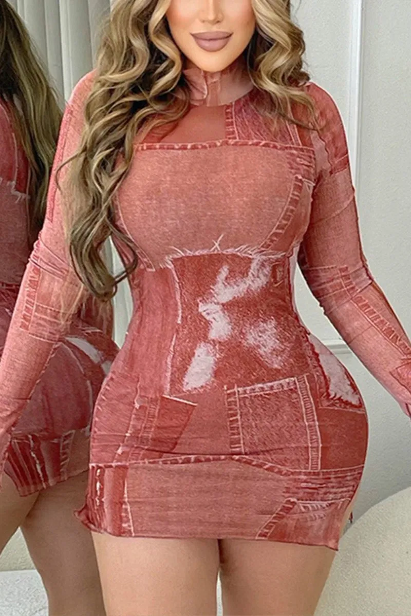 BH0455 Graphic Fitted Mini Dress