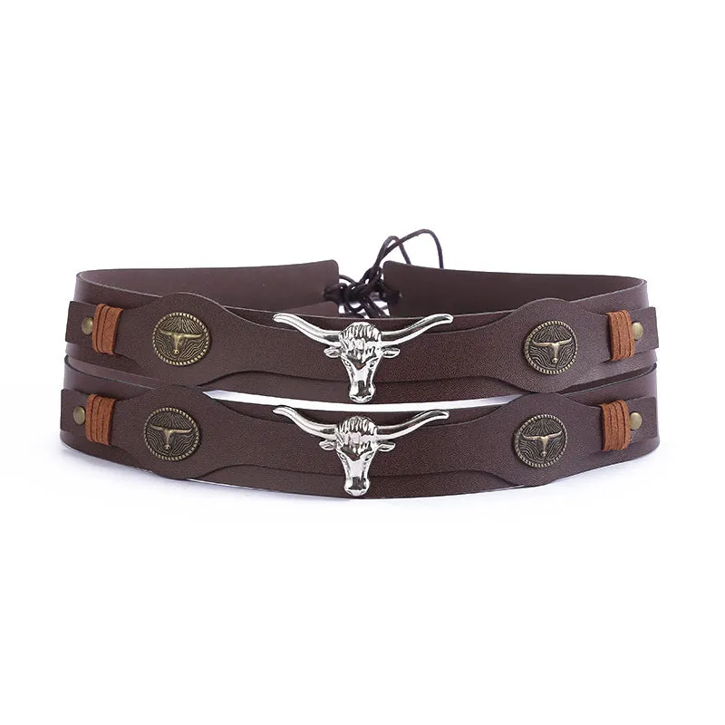 Bison Head Leather Cowboy Hat Bands