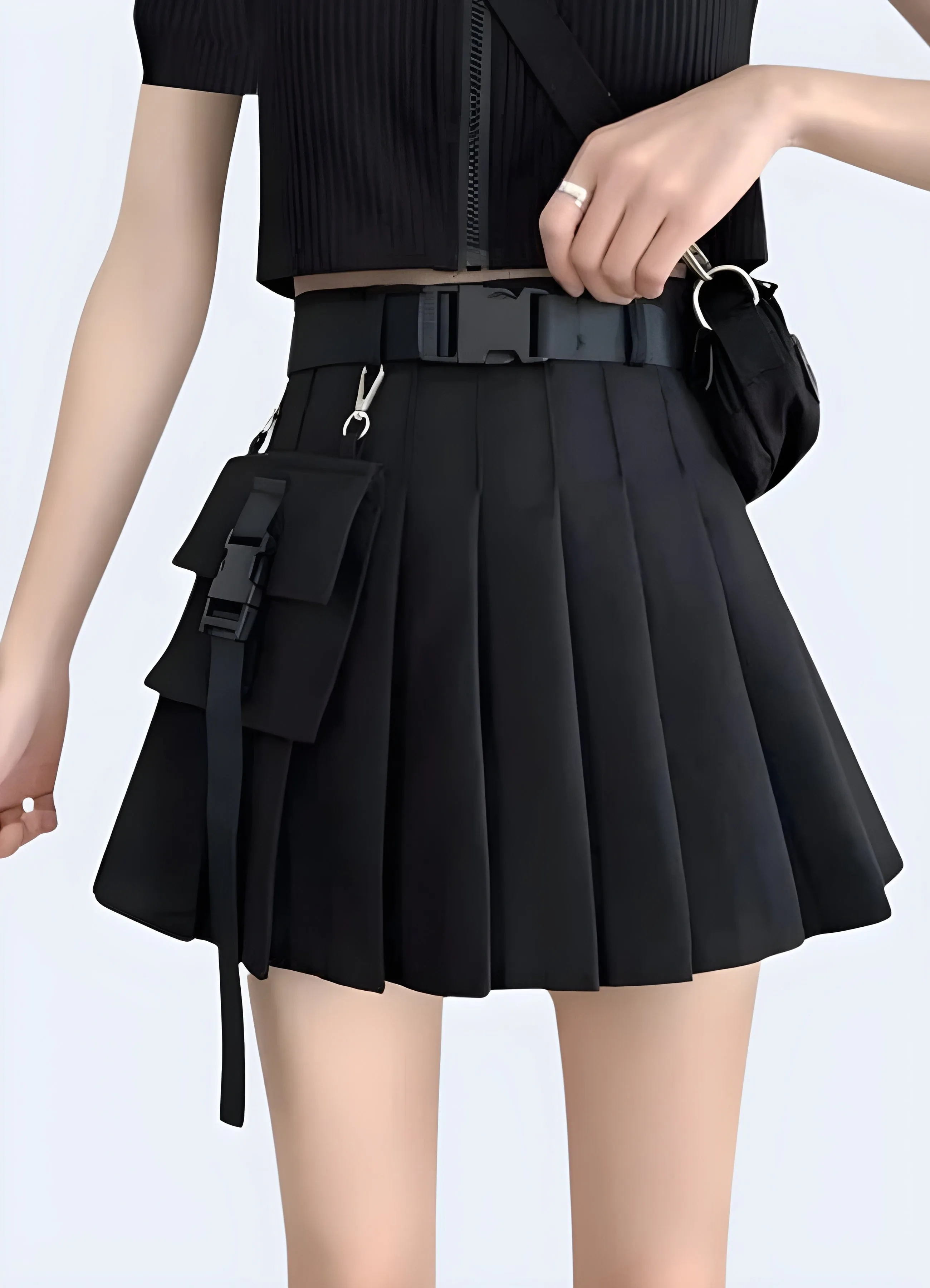 Black Cargo Mini Skirt