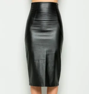 Black Leather High Waist Pencil Skirt