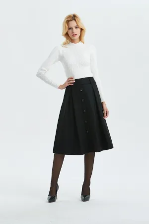 black pleated skirt ,A line skirt-black wool skirt, classic winter skirt-midi length skirt for elegant womens, vintage plus size skirt C1294