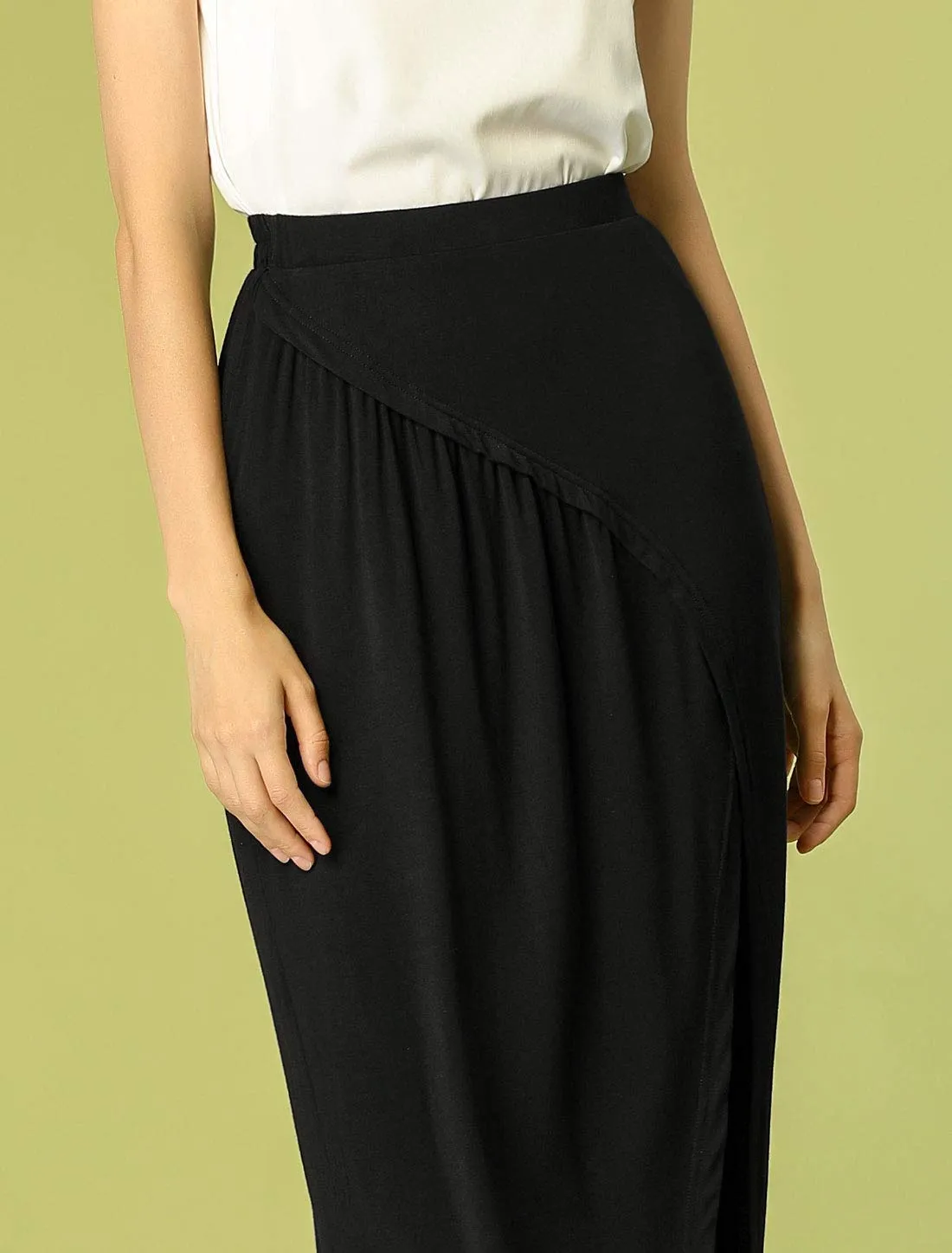 Black Women's Split Ruched High Waist Summer Beach Long Maxi Skirt with Side Slit - Allegra K