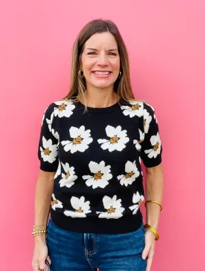 Blk Sweater w/Flowers