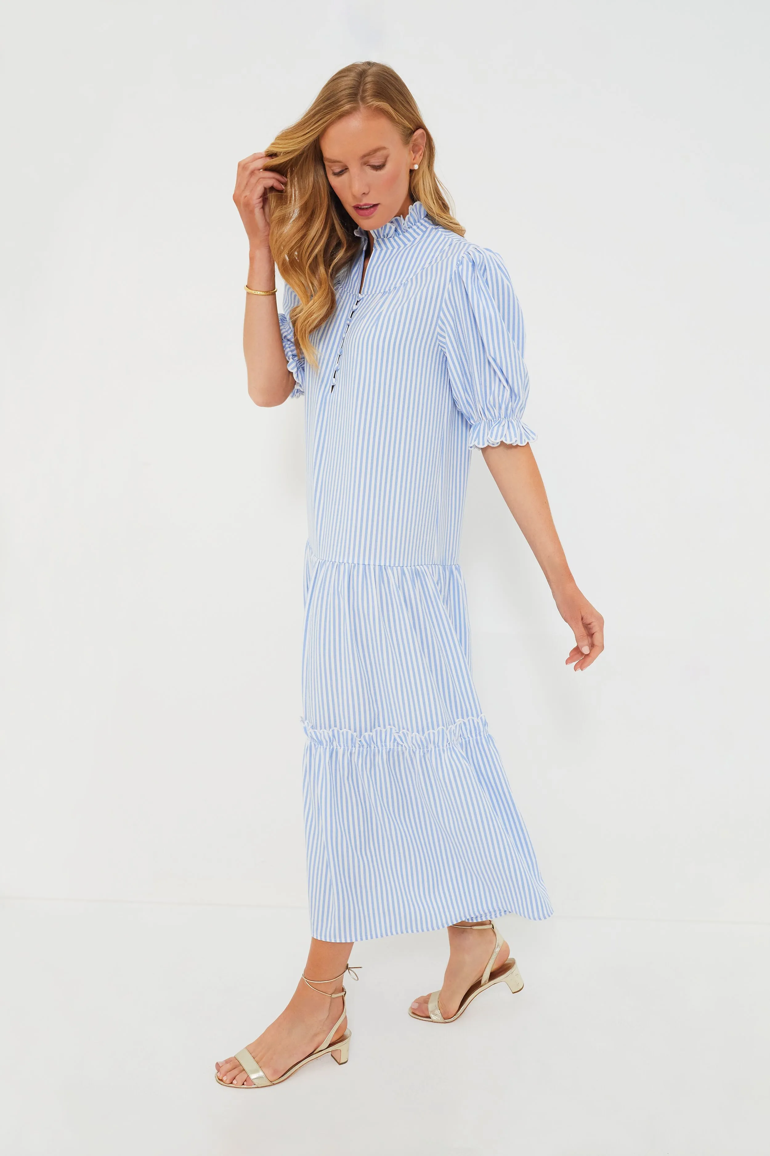 Blue Stripe Seersucker Selena Maxi Dress