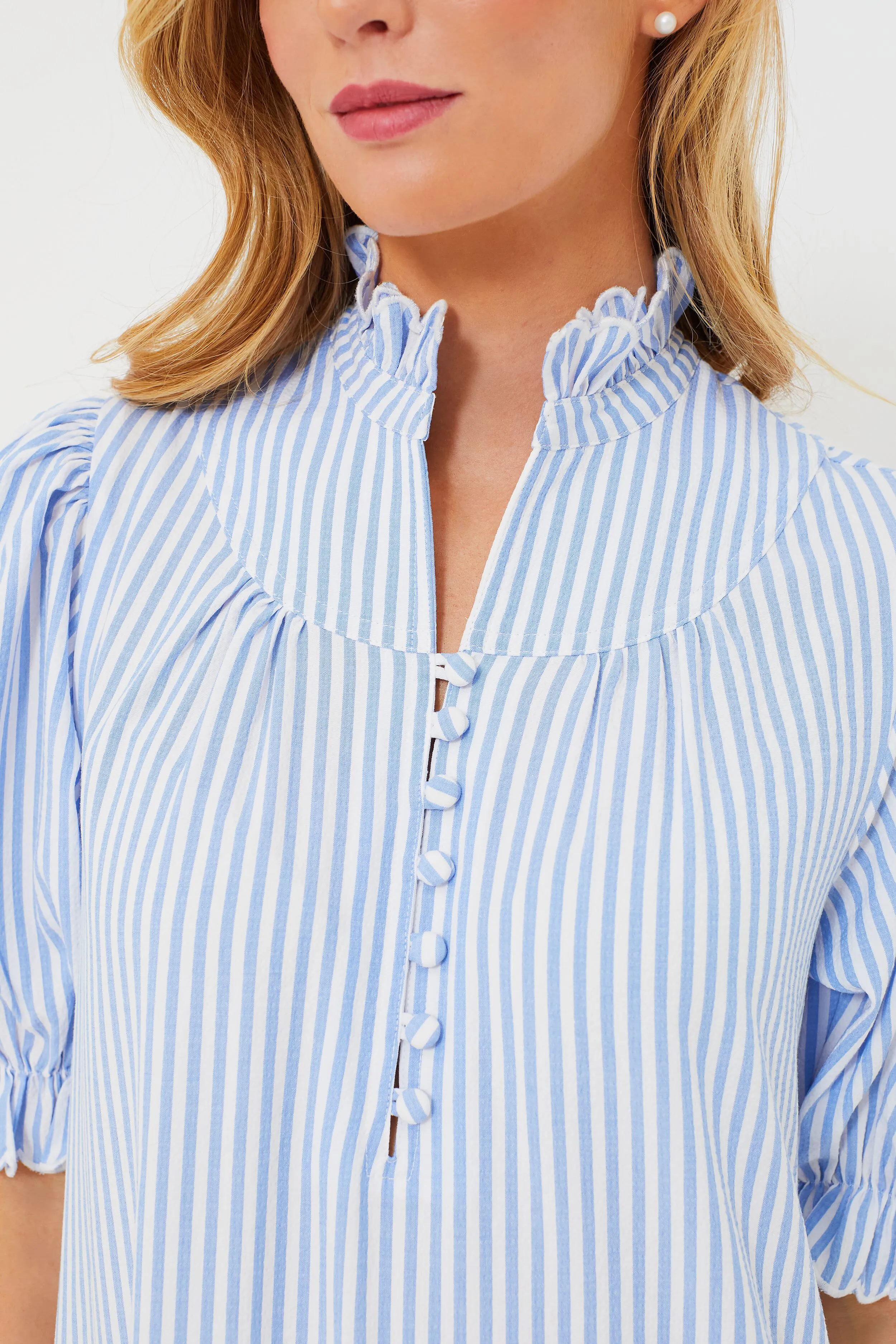 Blue Stripe Seersucker Selena Maxi Dress
