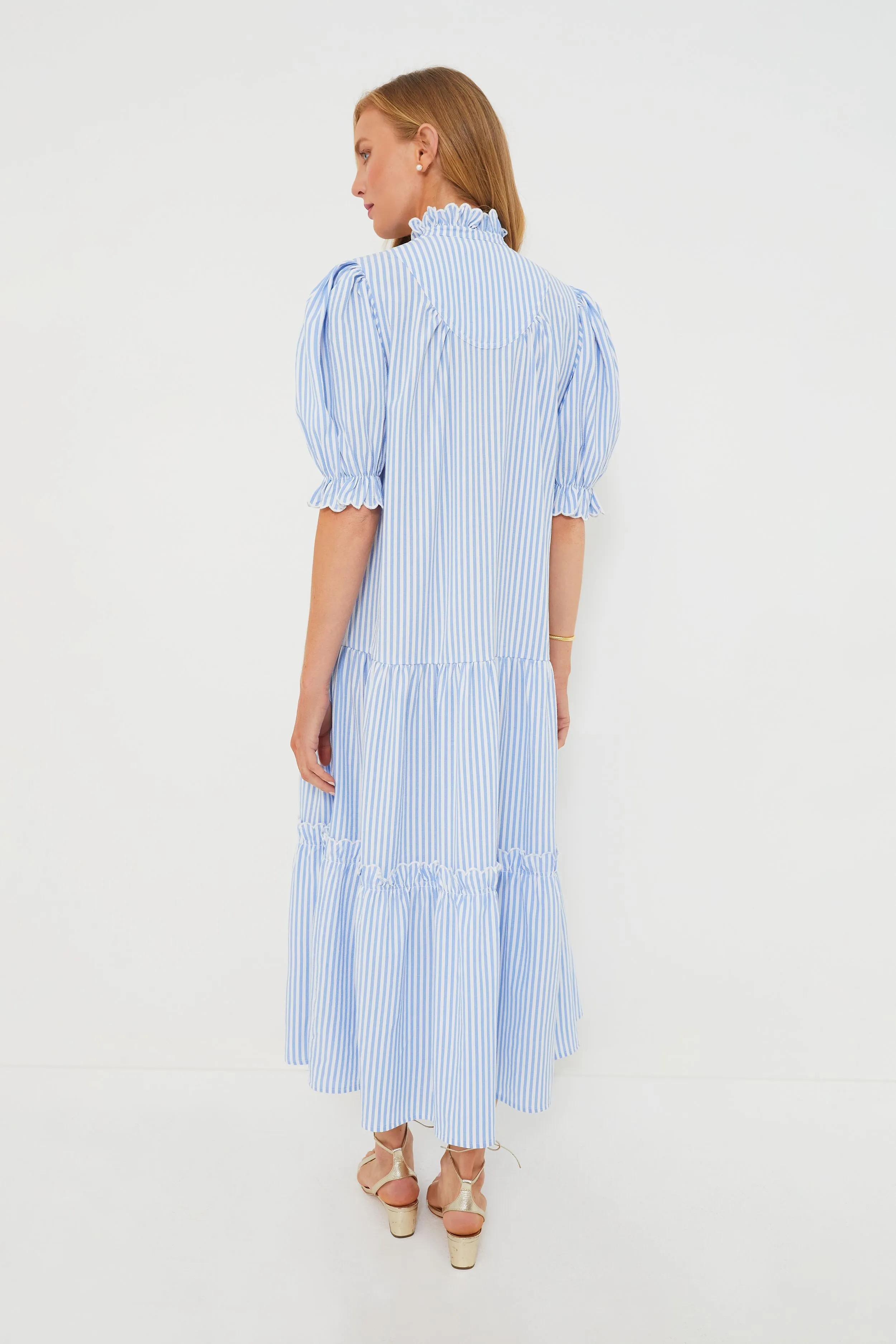 Blue Stripe Seersucker Selena Maxi Dress
