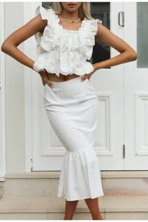 Bohemian Midi Mermaid Skirt in White