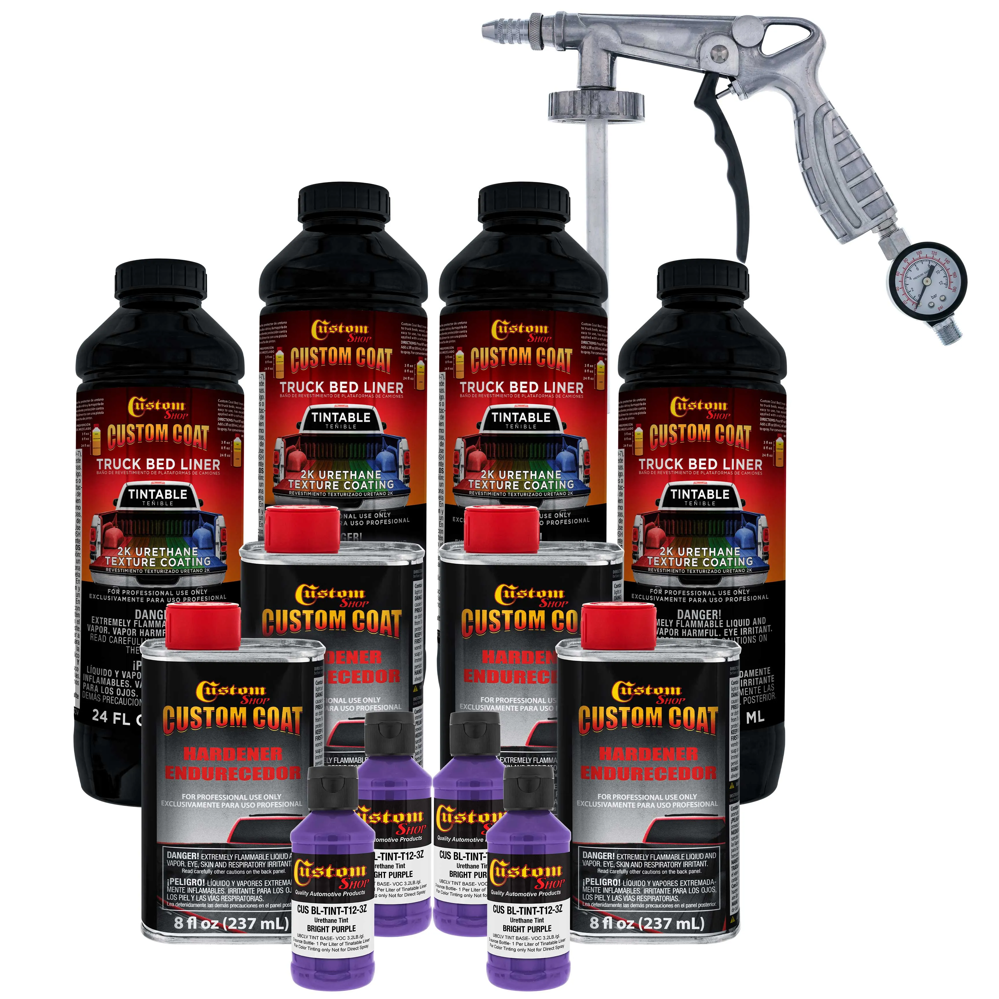 Bright Purple 1 Gallon Urethane Spray-On Truck Bed Liner Kit with Spray Gun and Regulator - Mix, Shake & Shoot - Durable Textured Protective Coating