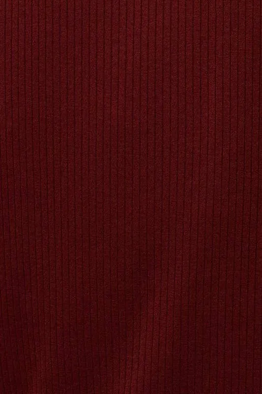 Burgundy Side Slit Rib Midi Skirt