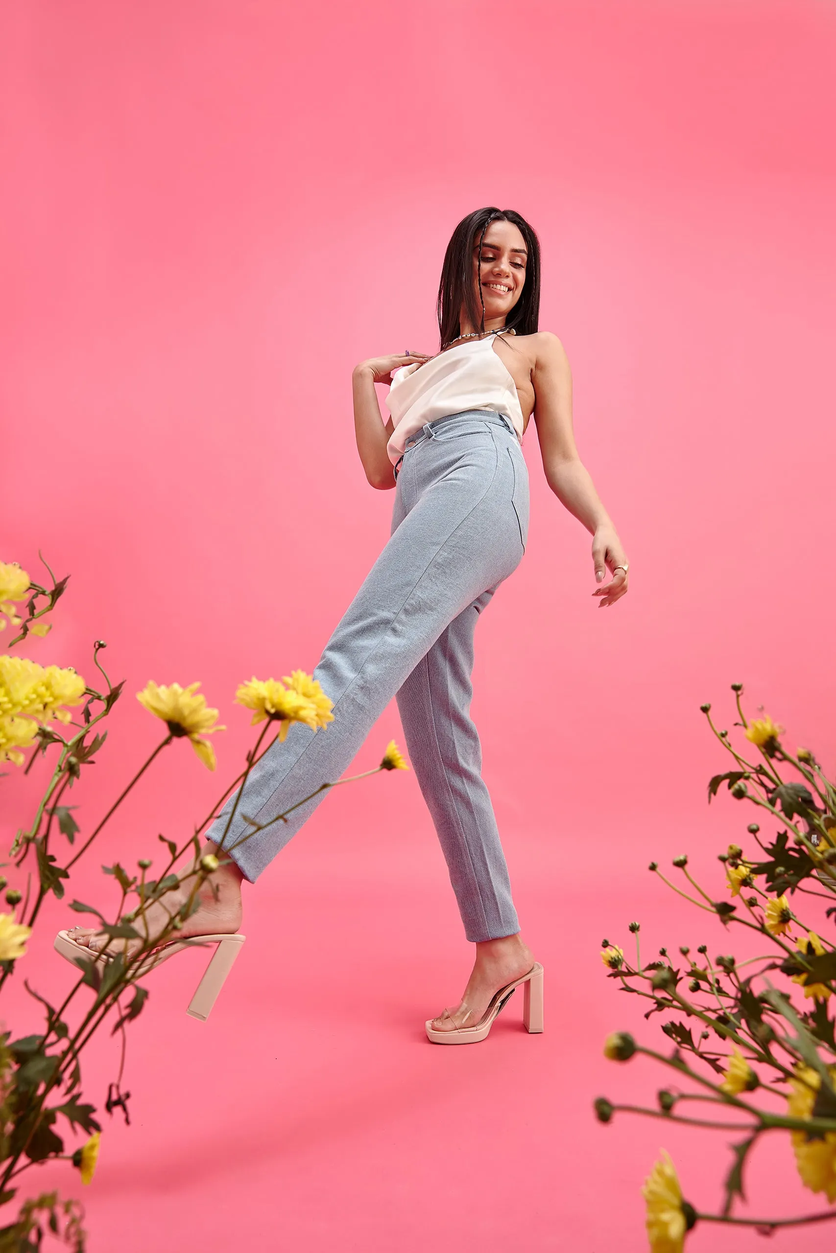 Butterfly-Print Mom Jeans