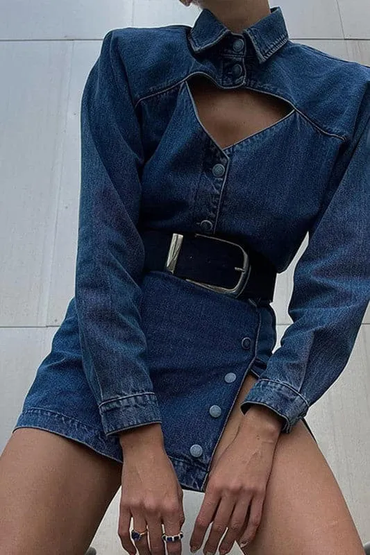 BY974 Cutout Party Denim Mini Dress
