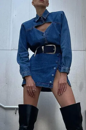 BY974 Cutout Party Denim Mini Dress