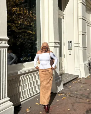 Camel Suede Pencil Maxi Skirt-CLEARANCE