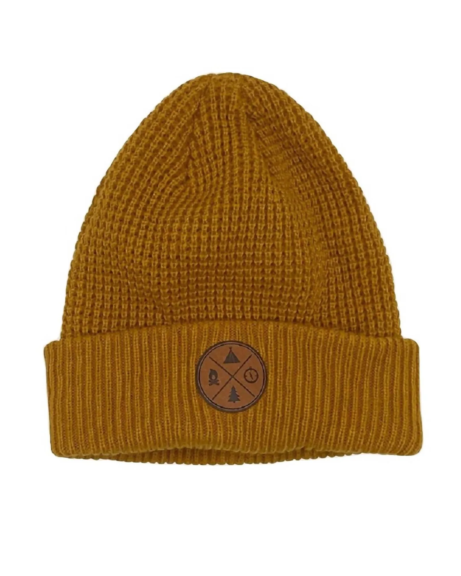 Camping Waffle Knit Cuffed Beanie In Gold | Gold