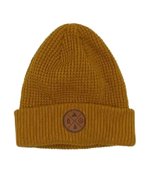 Camping Waffle Knit Cuffed Beanie In Gold | Gold