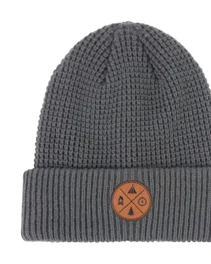 Camping Waffle Knit Cuffed Beanie In Grey | Grey