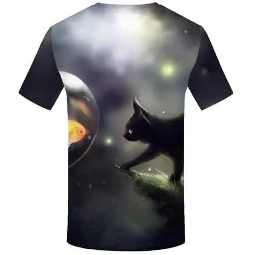 Cat T-shirt Men Fish Tshirts Novelty Animal Tshirt Anime Galaxy Space T-shirts Graphic Psychedelic T shirts Funny Short Sleeve