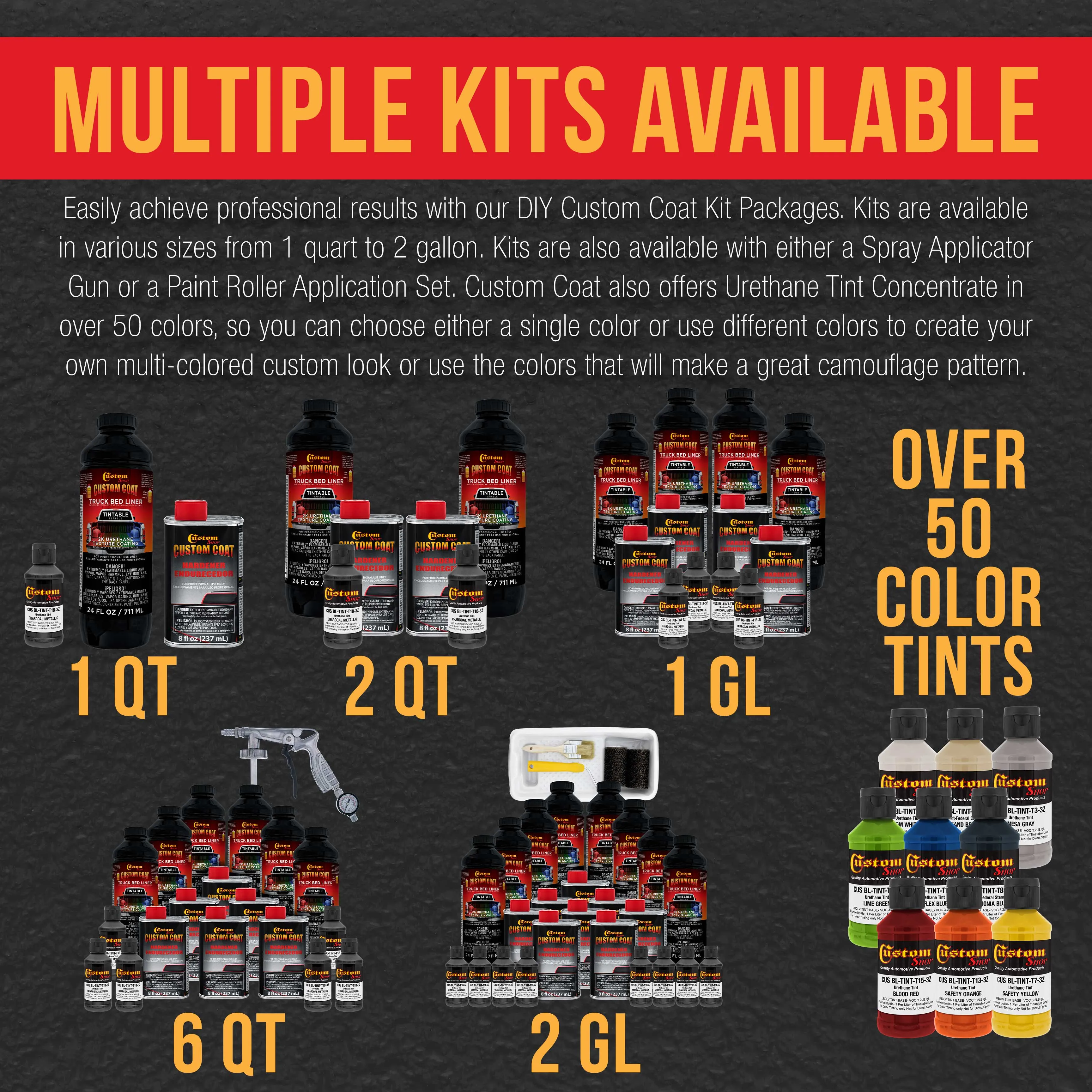 Charcoal Metallic 1 Gallon Urethane Spray-On Truck Bed Liner Kit -Easy Mixing, Just Shake, Shoot - Professional Durable Textured Protective Coating