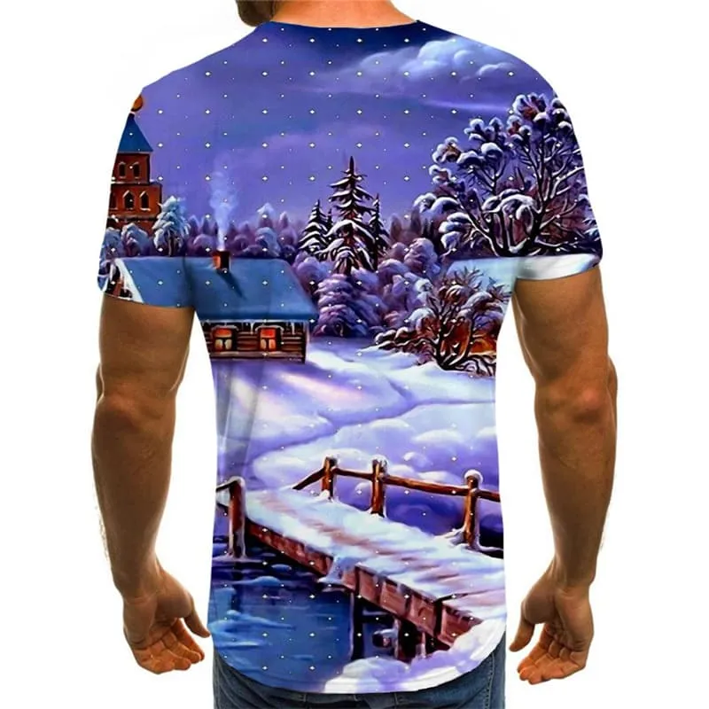 Christmas T-shirt Men Tree T-shirts 3d New Year Tshirt Anime Snow Shirt Print