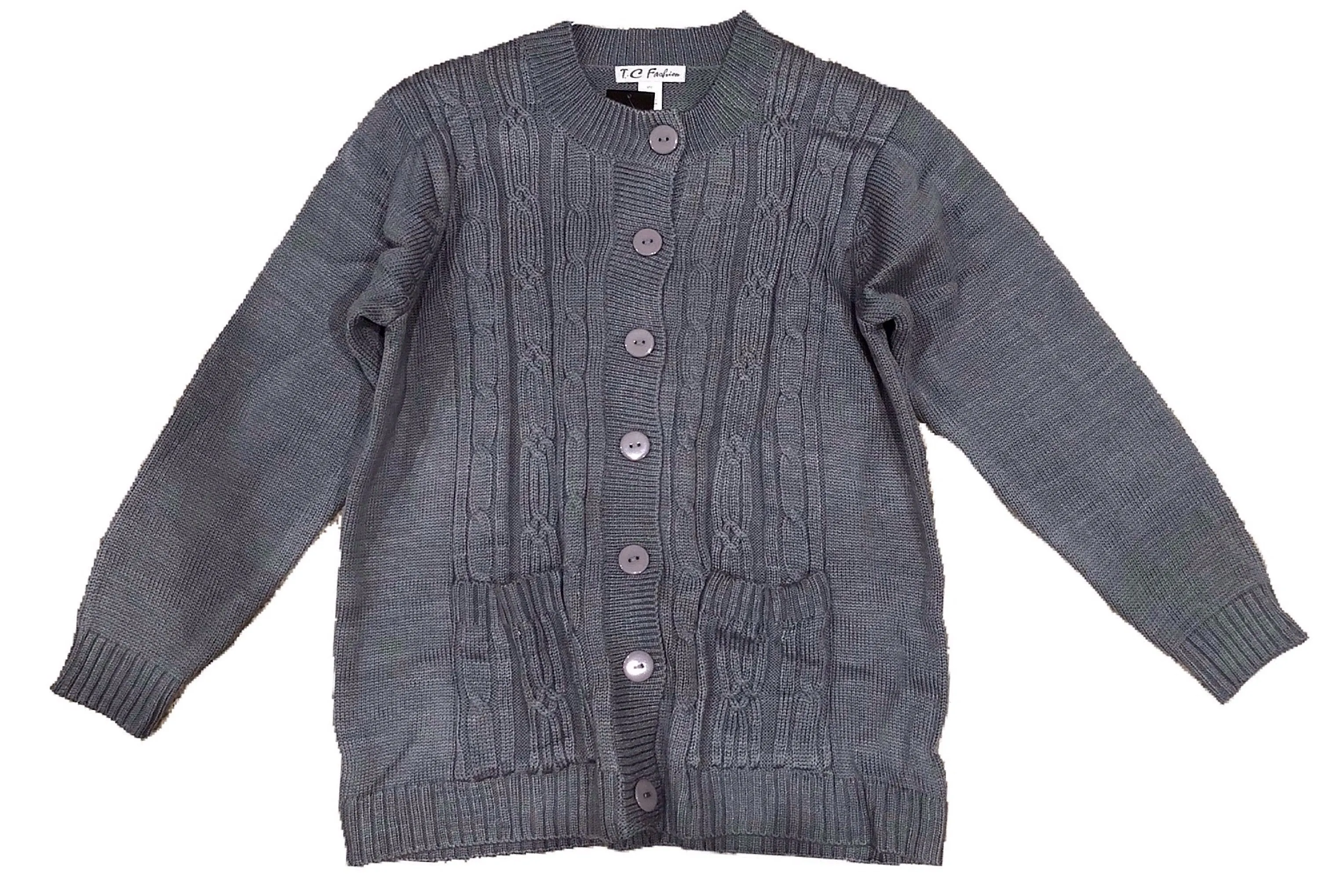 Chunky Cable Knit Sweater Cardigan (Grey)