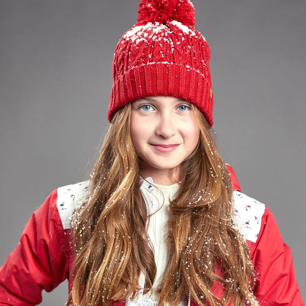 Classic Cable Knit Pom Pom Hat in Red