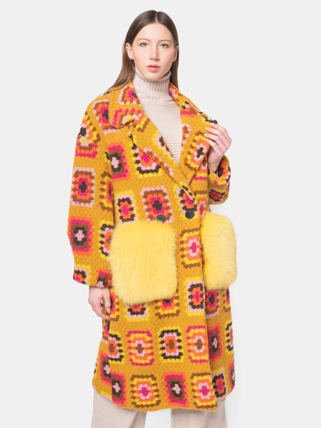 COAT - Fox pockets yellow and fuchsia on yellow