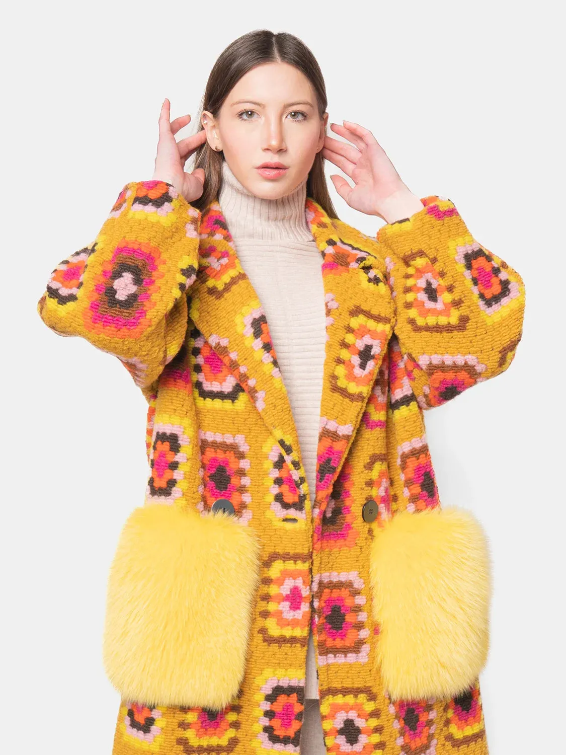 COAT - Fox pockets yellow and fuchsia on yellow