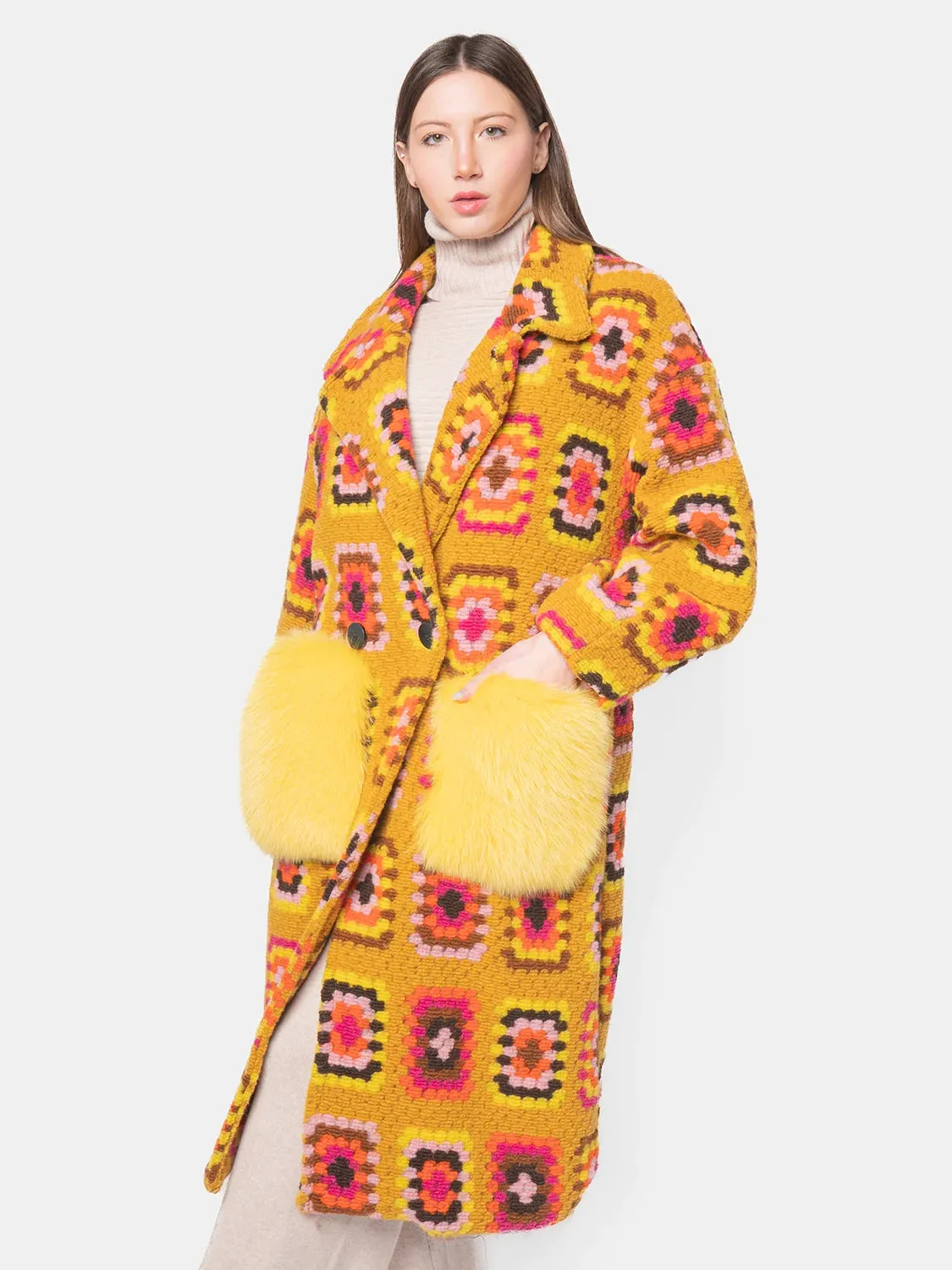 COAT - Fox pockets yellow and fuchsia on yellow
