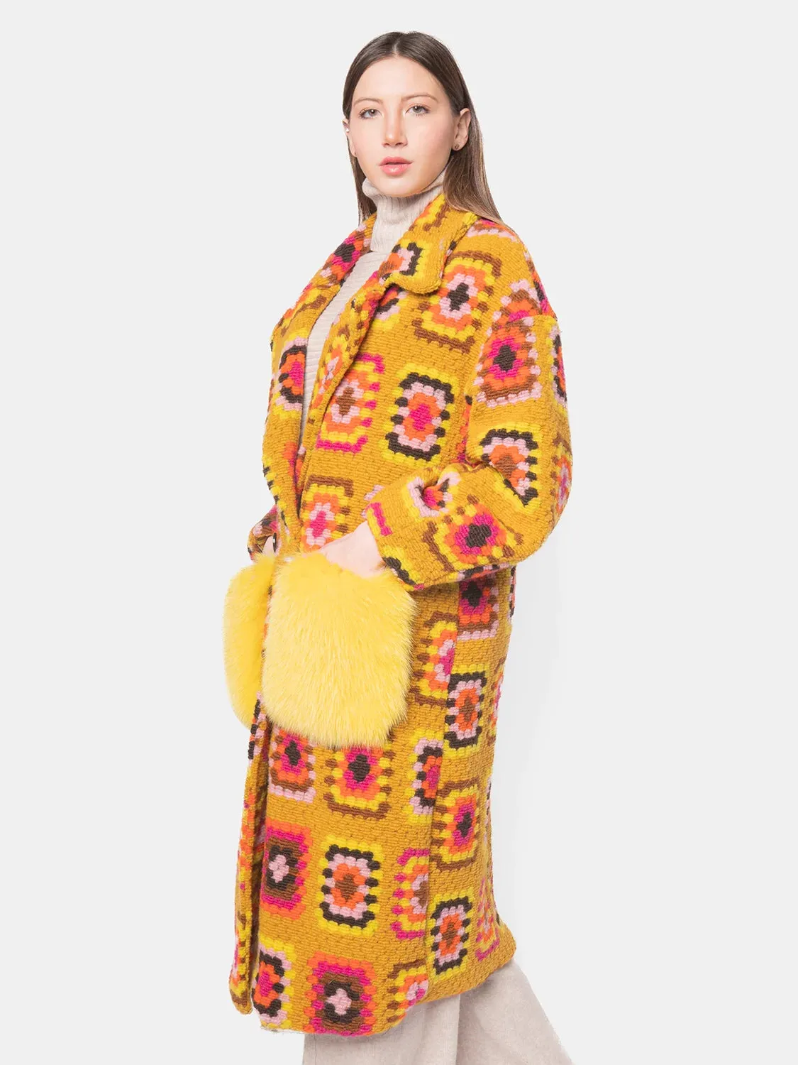 COAT - Fox pockets yellow and fuchsia on yellow