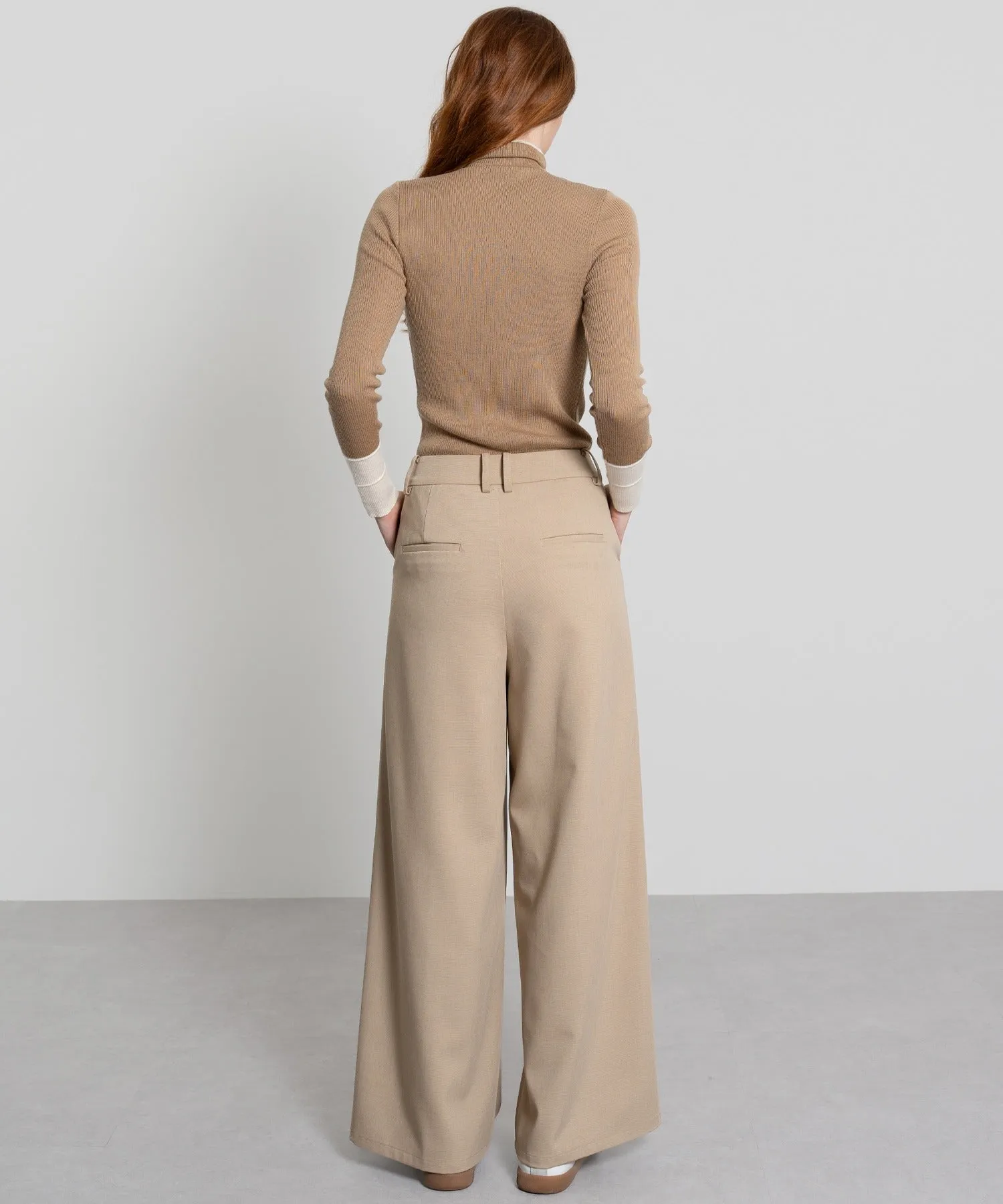 Color Block Rib Knit High Neck Wool Top
