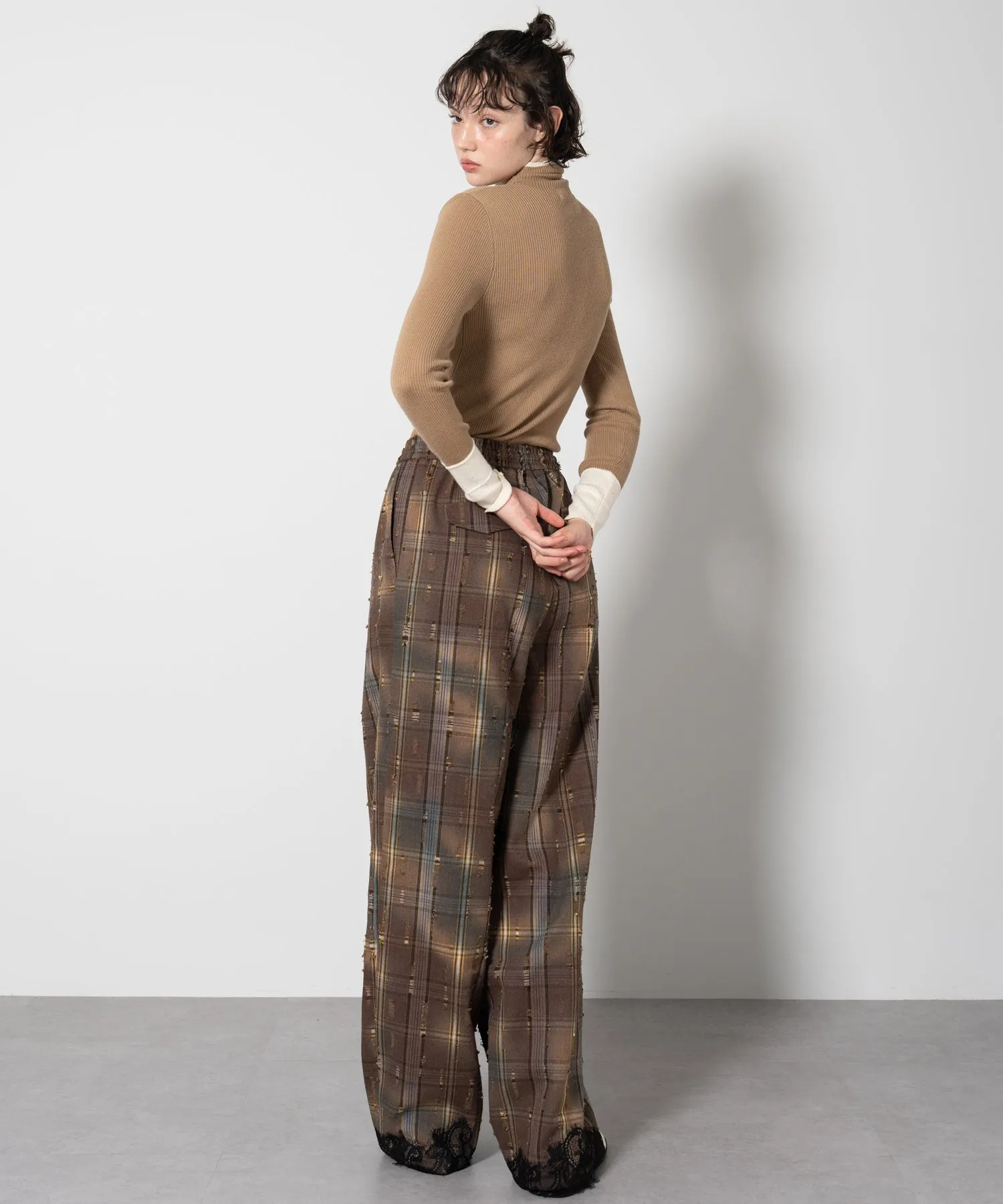 Color Block Rib Knit High Neck Wool Top