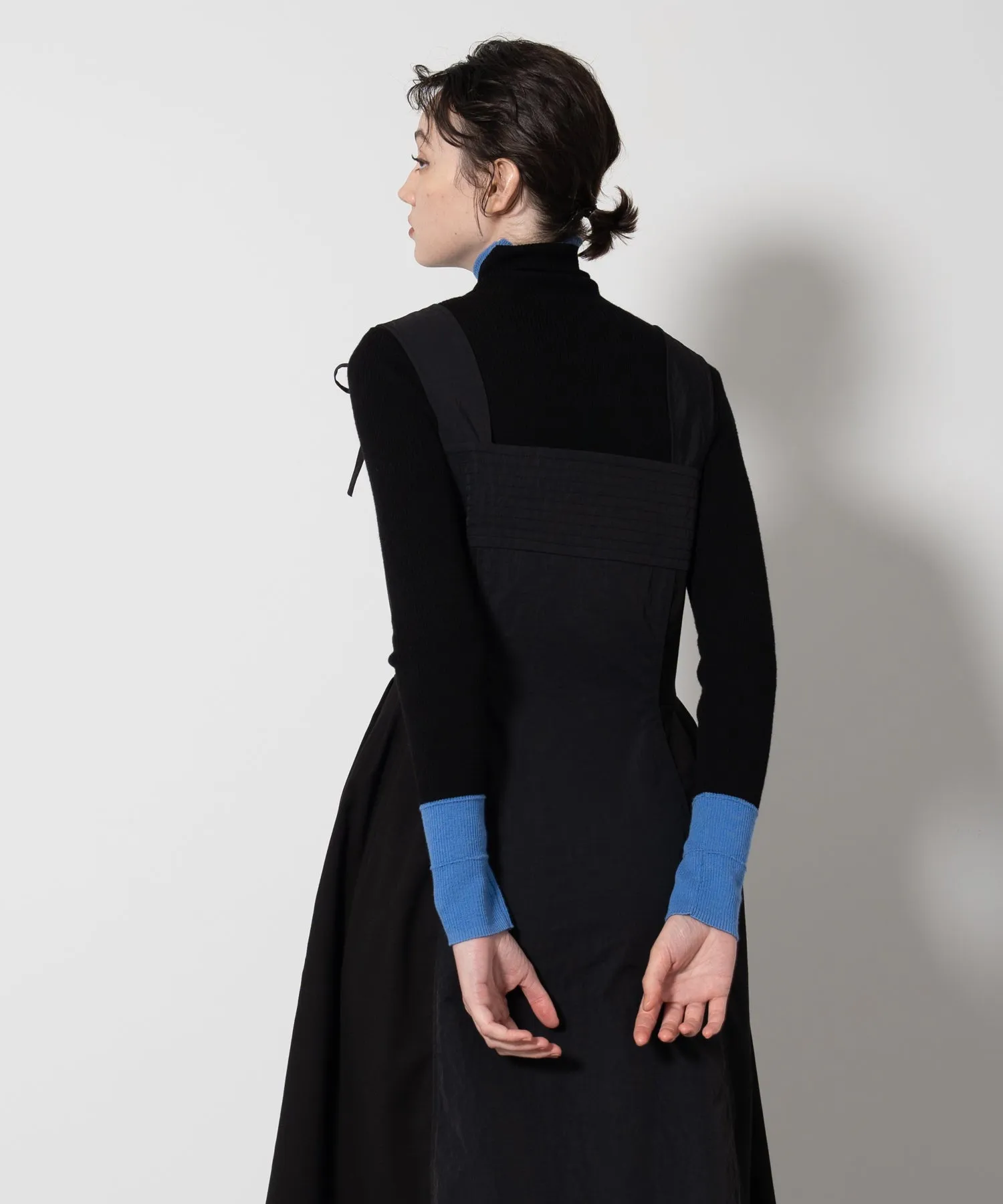 Color Block Rib Knit High Neck Wool Top
