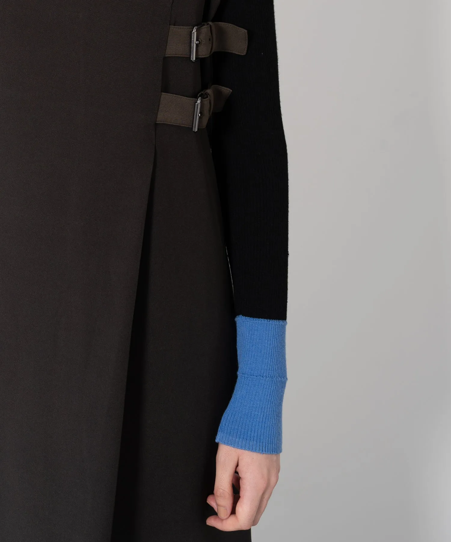 Color Block Rib Knit High Neck Wool Top