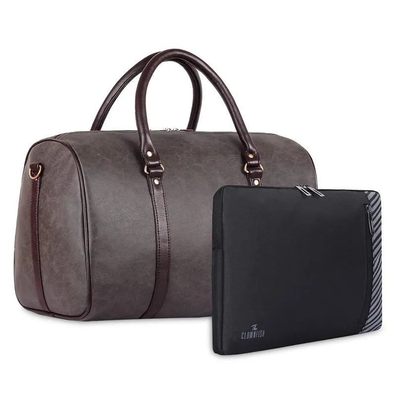 Combo: Vegan Leather Duffle Bag & 13 inch Laptop Sleeve | 29L | Ash Grey