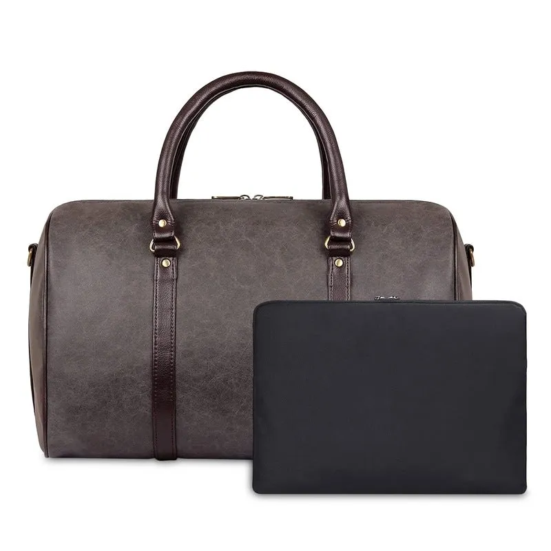 Combo: Vegan Leather Duffle Bag & 13 inch Laptop Sleeve | 29L | Ash Grey