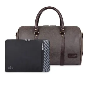 Combo: Vegan Leather Duffle Bag & 13 inch Laptop Sleeve | 29L | Ash Grey