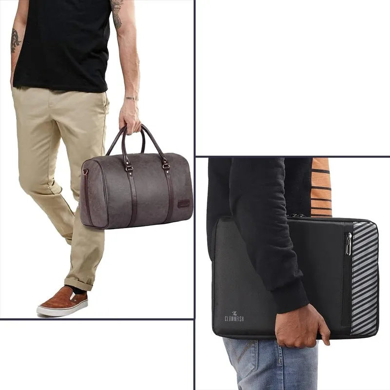 Combo: Vegan Leather Duffle Bag & 13 inch Laptop Sleeve | 29L | Ash Grey