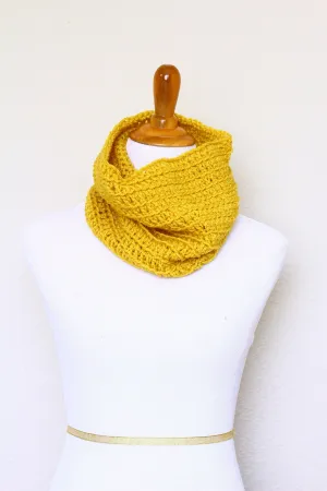 Crochet infinity scarf in mustard color, chunky cowl - 12 colors available
