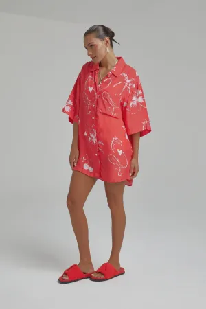 Cupro Big Shirt - Red Dragon of Hearts