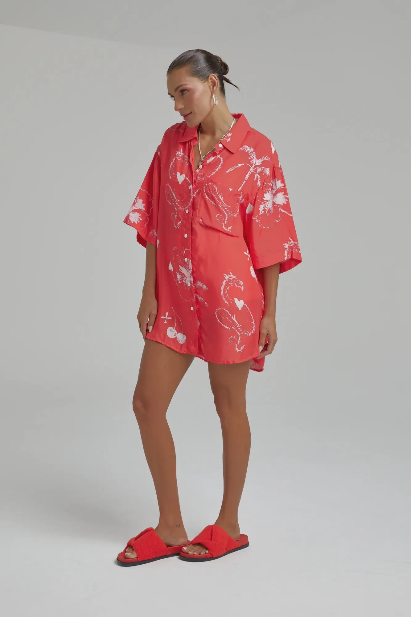 Cupro Big Shirt - Red Dragon of Hearts