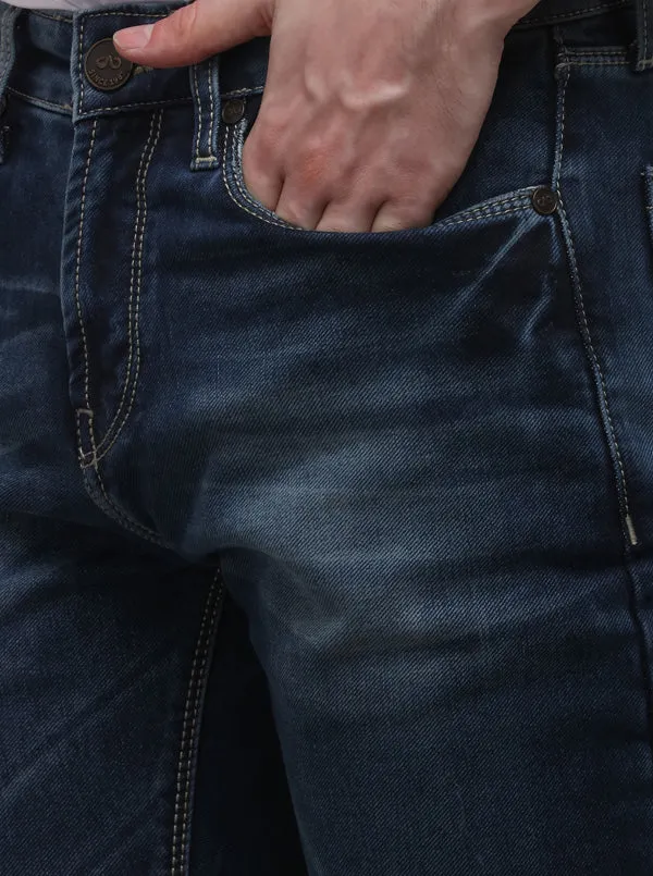 Dark Blue Straight Fit Solid Jeans | JadeBlue
