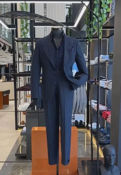Dark blue striped suit