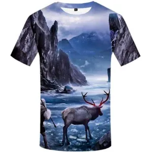 Deer T-shirt Men Mountain Tshirt Printed Animal Tshirt Anime Character Tshirts Cool War T-shirts 3d Short Sleeve T shirts Mens