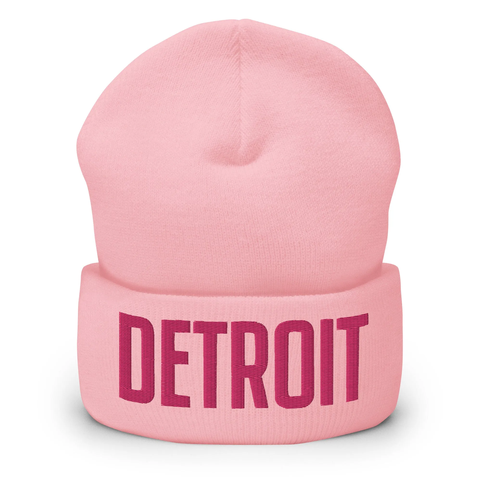 Detroit Embroidered Cuffed Beanie - Pink
