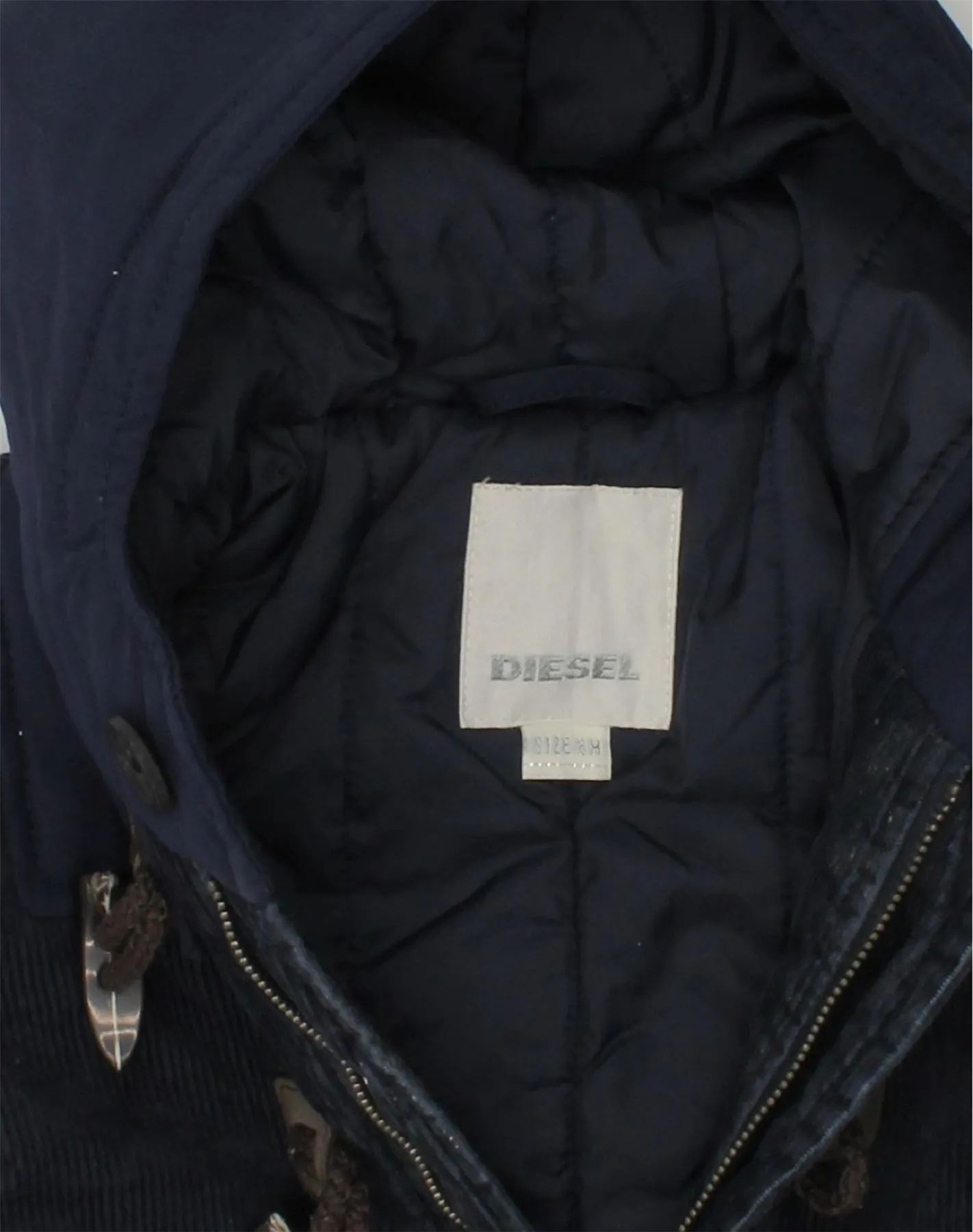 DIESEL Baby Boys Hooded Corduroy Duffle Coat 3-6 Months Navy Blue Cotton