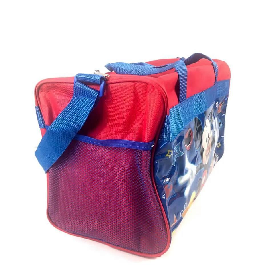 Disney Mickey Mouse 600D Polyester Blue & Red Duffle Bag PVC with Side Panels