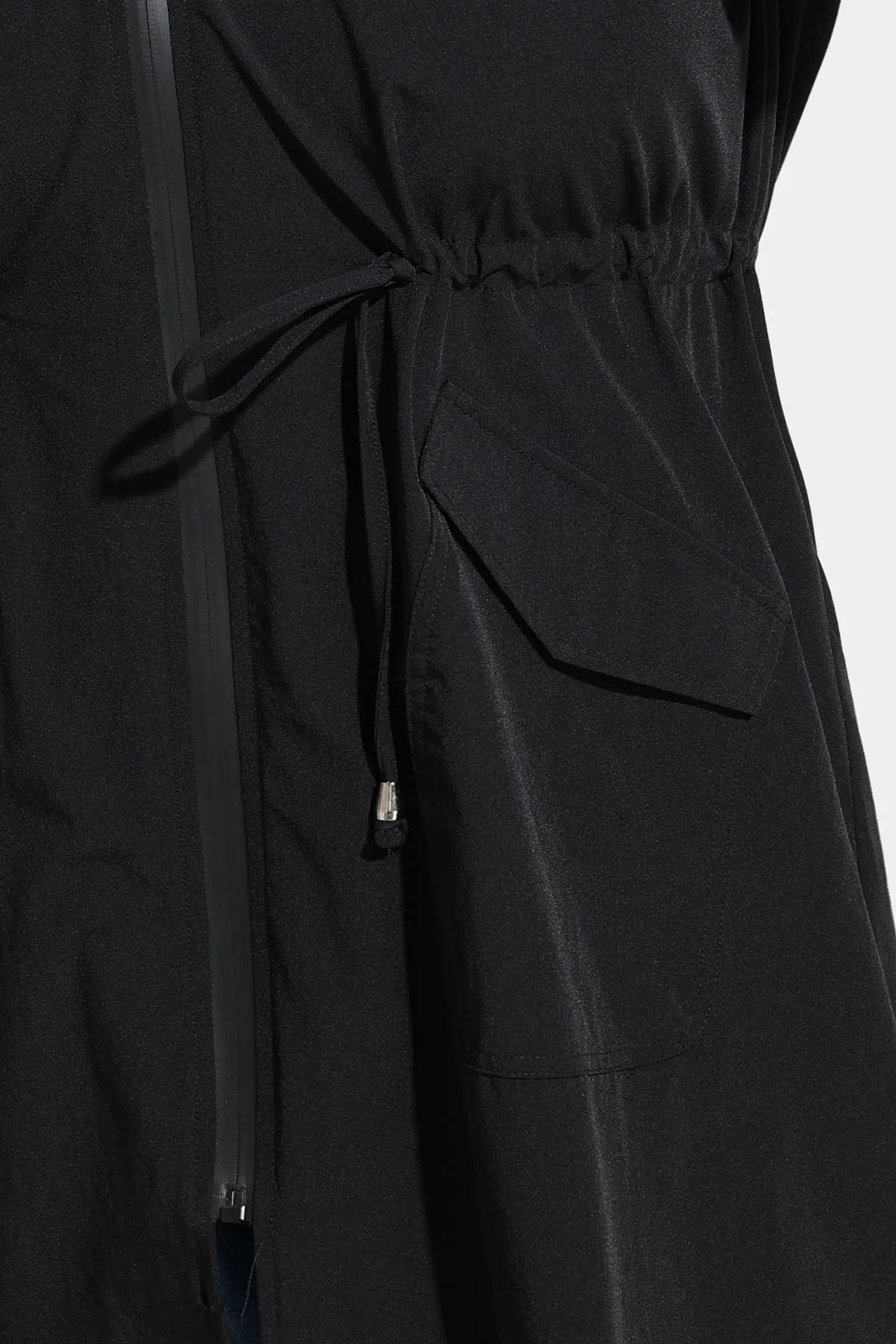 Drawstring Elastic Waist Hooded Coat with Pockets